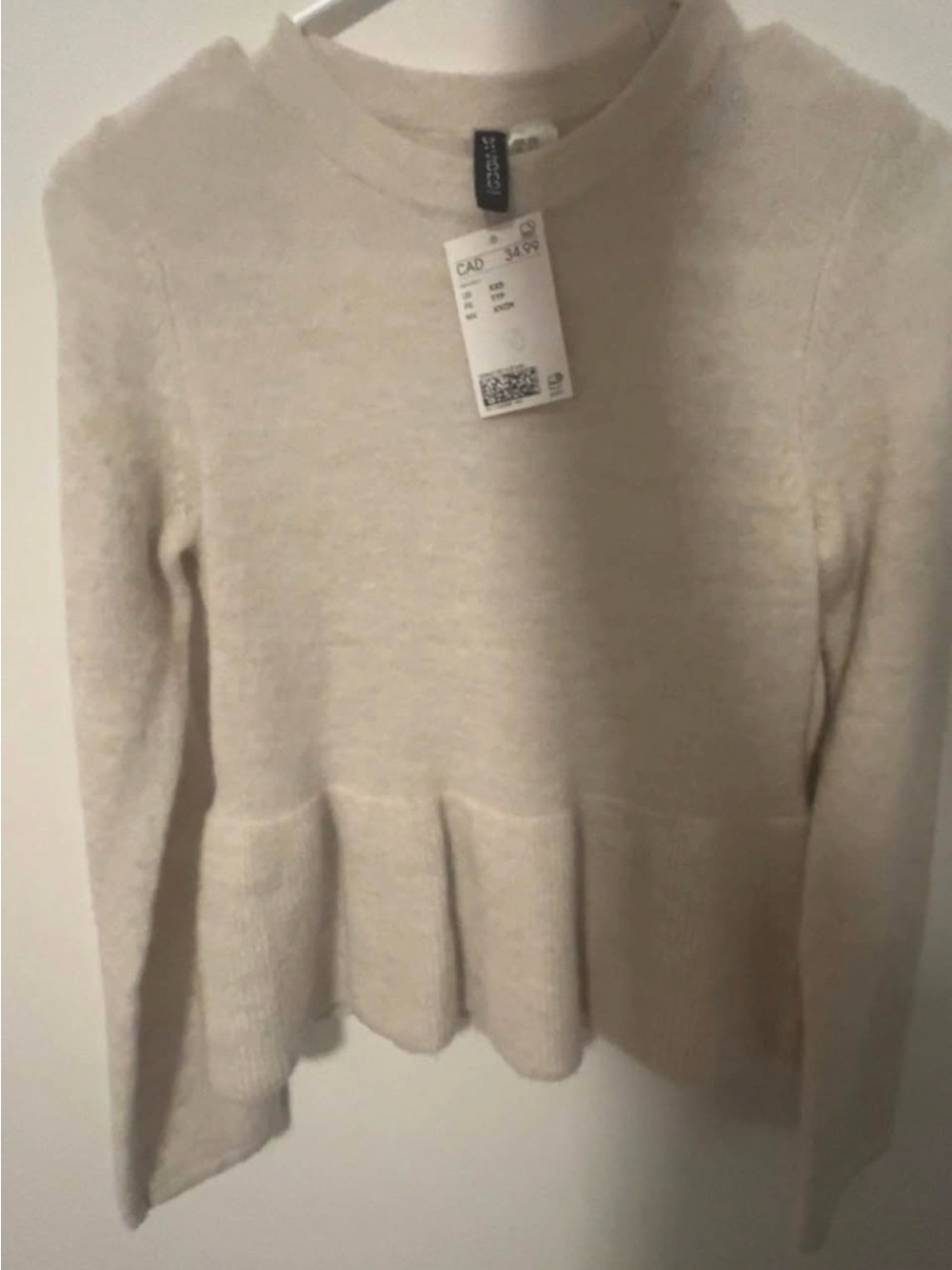 H&M Cream Peplum Crew Neck Sweater